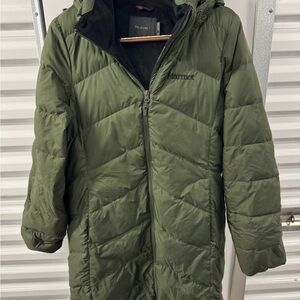 Marmot Montreux 700 Down Puffer Parka Jacket Coat Green Womens Large Utility Fur